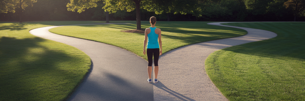 Person choosing between two paths in a park