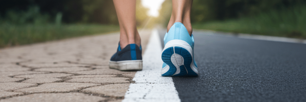 Stepping into a new athletic shoe.