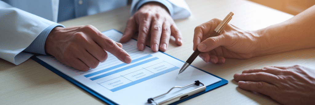 Doctor and patient reviewing wellness plan.