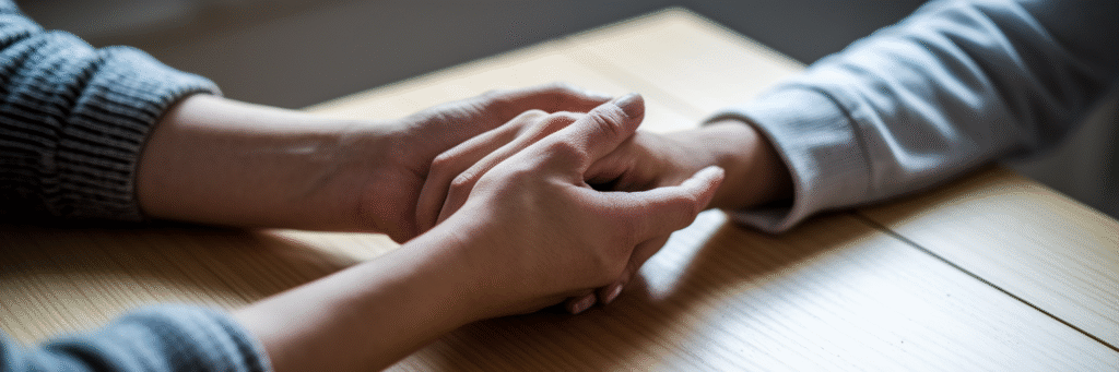 Hands holding in a supportive gesture.