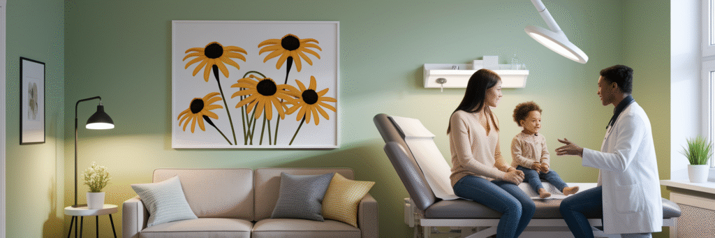 Family consulting with doctor in Maryland clinic.