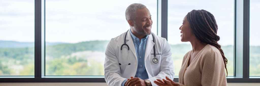 Doctor discussing a weight loss plan with a patient.