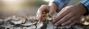 Hands nurturing a sprout symbolizing recovery.