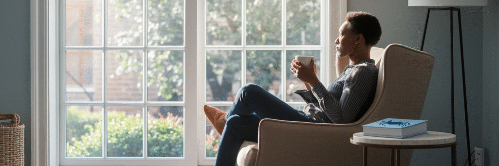 Person calmly preparing for virtual care visit.