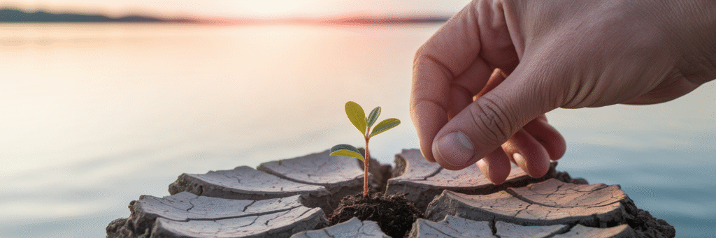 Hand holding a new plant.