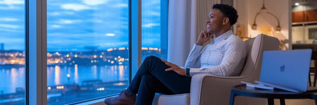 Professional relaxing after telehealth session Maryland.