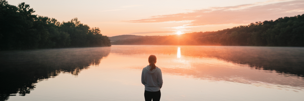 Person finding peace by a Virginia river.