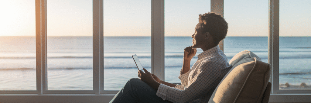 Person feeling hopeful looking at Florida coast