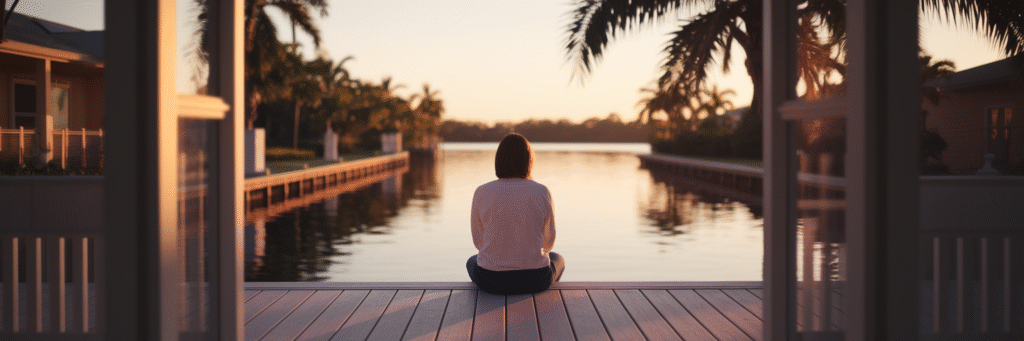 Person on lanai at sunrise.