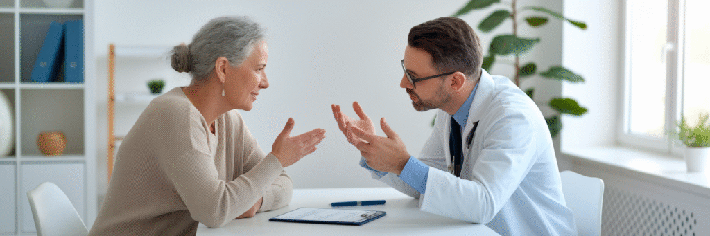 Doctor and patient discussing health plan.