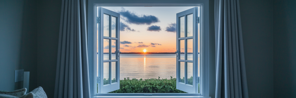 Florida sunrise viewed from window at home