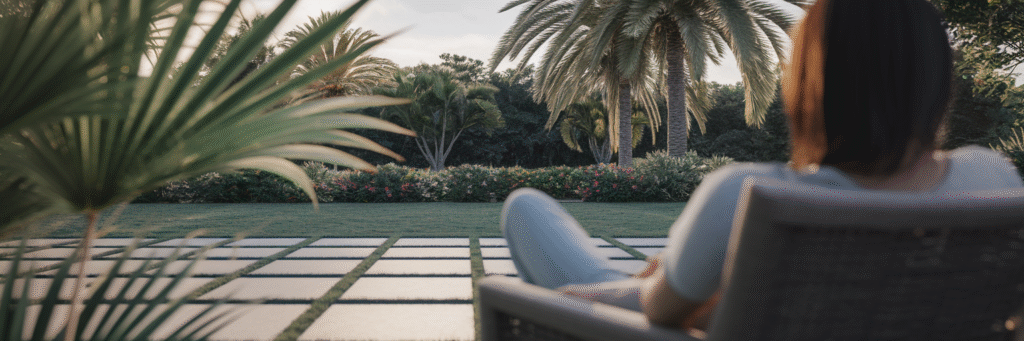 Person relaxing in a peaceful Florida garden.