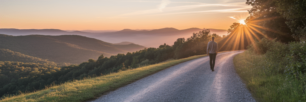 Person on recovery path in Virginia mountains