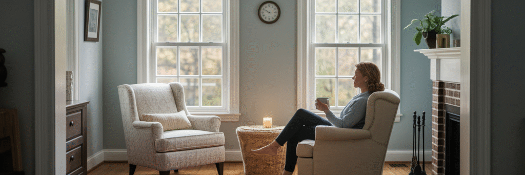 Person finding peace at home.