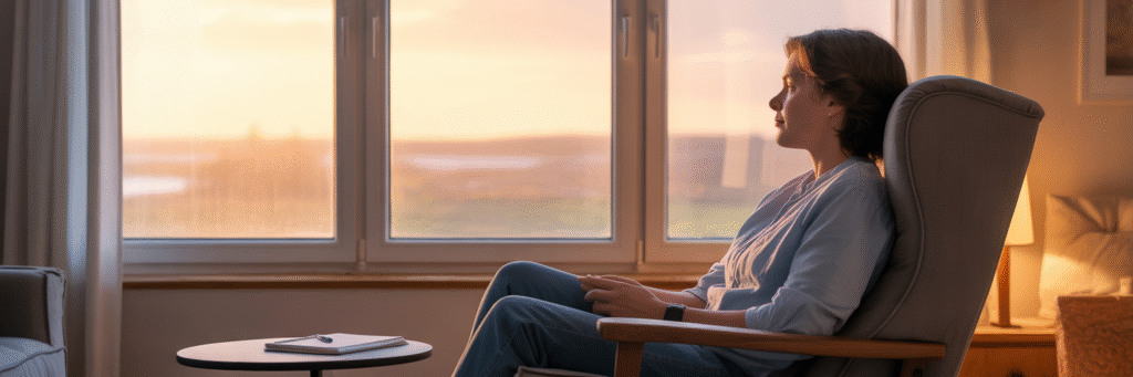 Person finding peace at home.