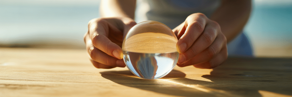 Hands holding prism creating rainbow