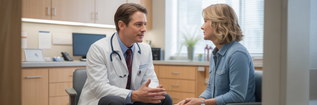 Compassionate doctor consulting with a patient.