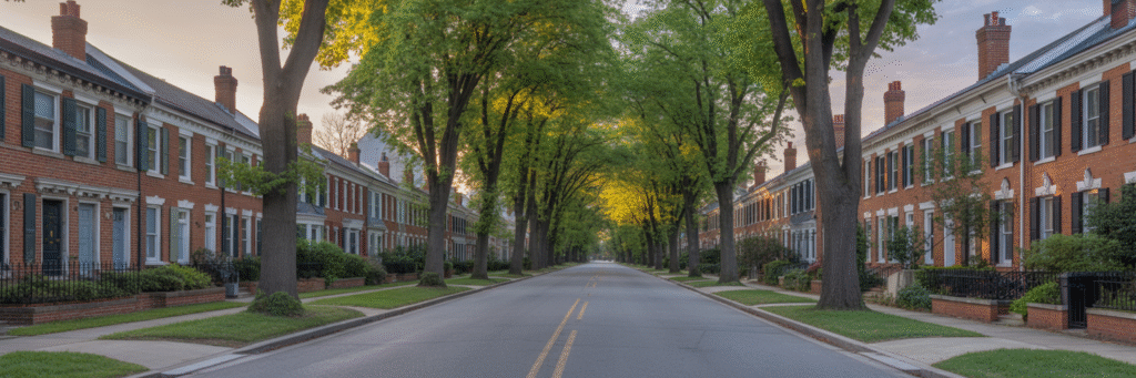 Hopeful morning sunrise on a Virginia street.