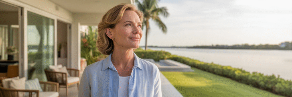 Healthy mature woman on Florida lanai.
