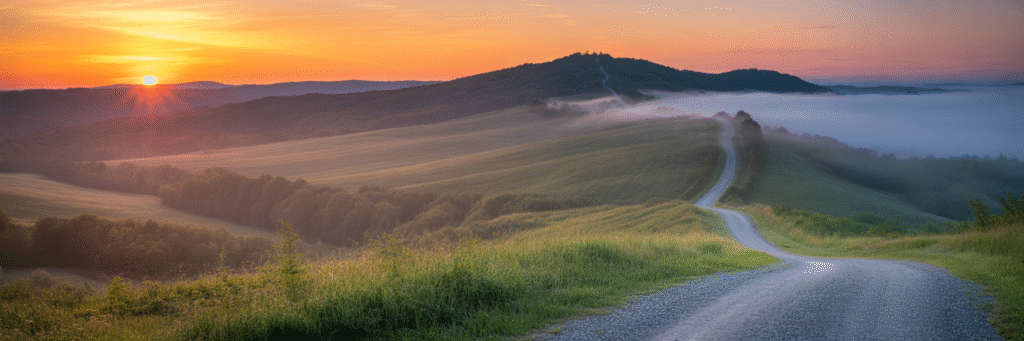 Sunrise over Virginia hills representing recovery journey