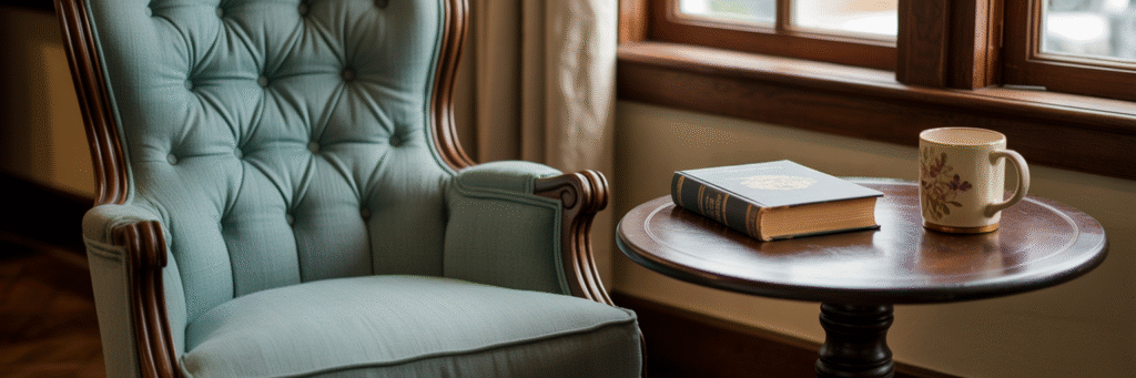 Quiet reading nook in a Maryland home.