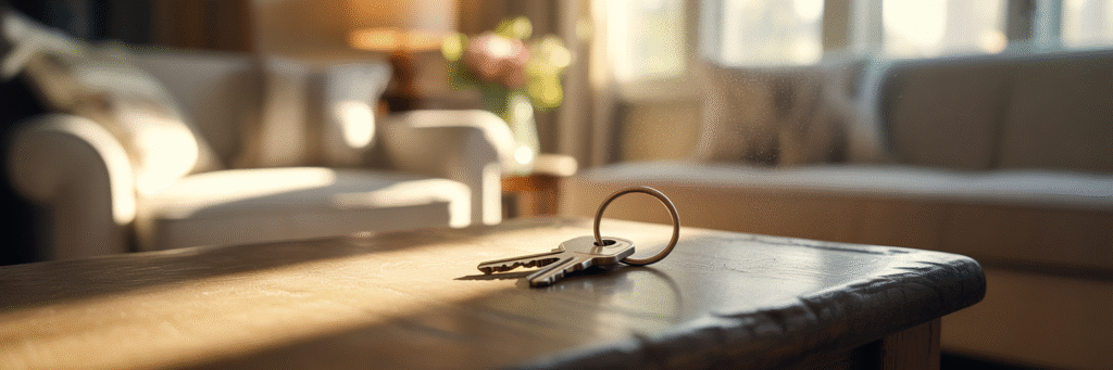 House keys on table in safe home.
