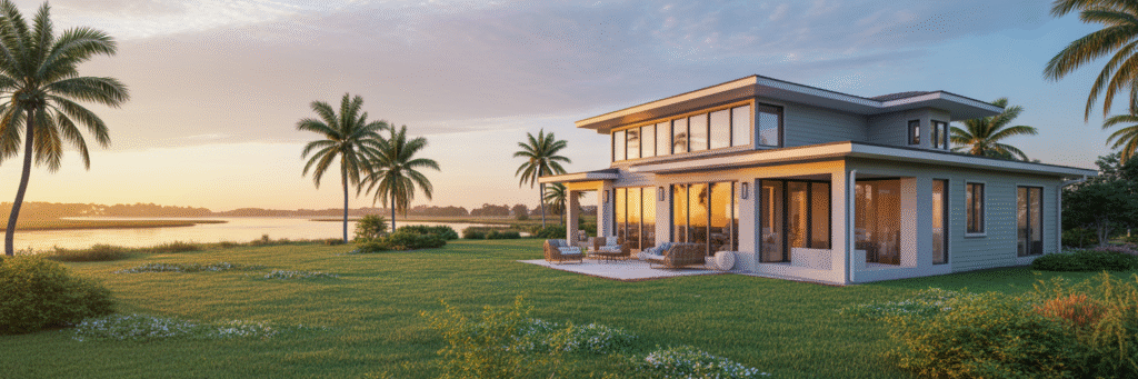 Peaceful rural Florida home at sunrise.